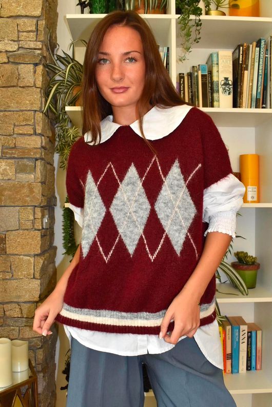 Zeta Otto Argyle Tank Burgundy